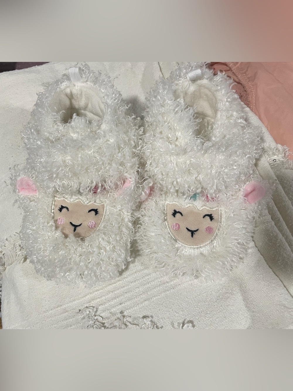White Lamb Plush Baby Slippers